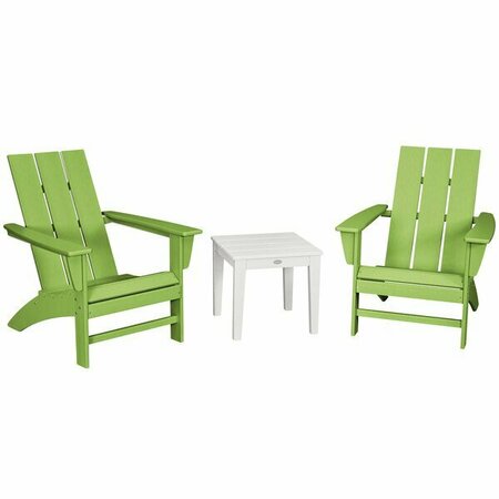POLYWOOD Modern Lime / White 3-Piece Adirondack Chair Set with Newport Table 633PWS502448